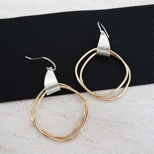 Marjorie Baer Hoop Earrings, Modern Double Brass Hoop Earrings on Silver Drop